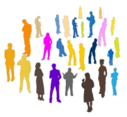 Silhouettes de diverses personnes dans diverses poses et couleurs.